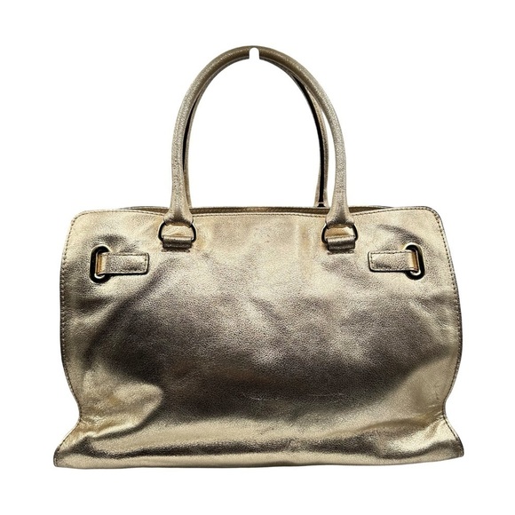 Michael Kors MK Satchel Tote Bag Pale Gold Hamilton Leather East West Large - Picture 2 of 16